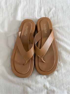 Seychelles Tan Leather Platform Flip Flop Sandals Size 9